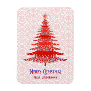 Elegant Red Christmas Tree Personalised Snowflake Magnet
