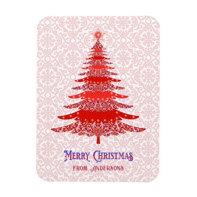 Elegant Red Christmas Tree Personalised Snowflake  Magnet (Vertical)