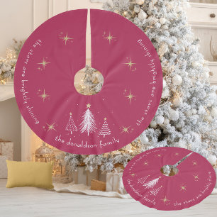 Elegant Red Christmas Tree Skirt with Gold Stars