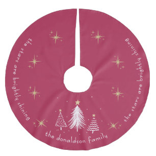 Elegant Red Christmas Tree Skirt with Gold Stars
