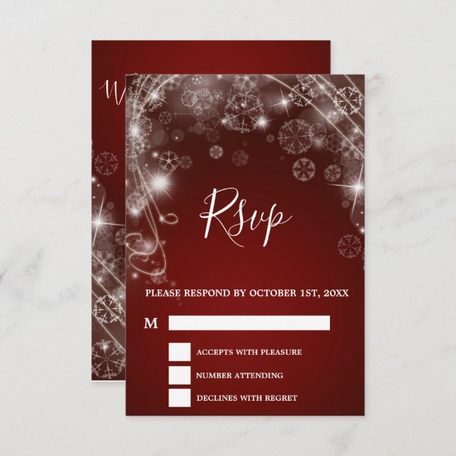 Elegant Red Christmas Winter Wedding RSVP Card (Front/Back)