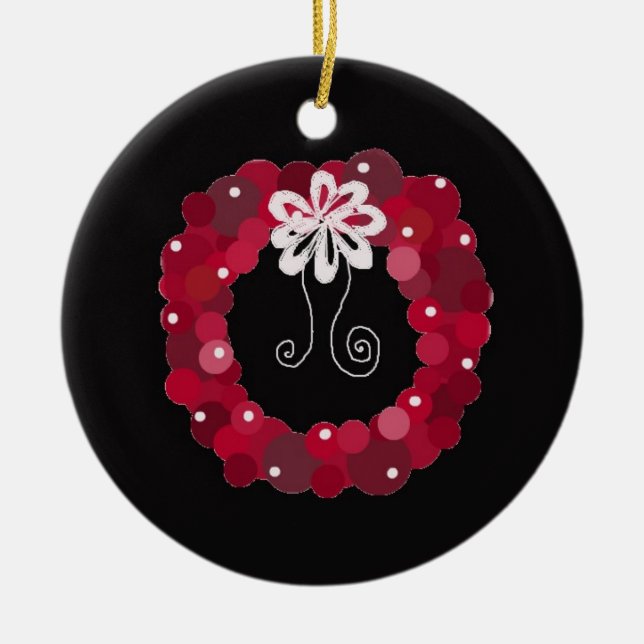 Elegant Red Christmas Wreath Ceramic Ornament (Front)