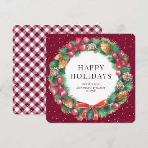 Elegant Red Christmas Wreath Corporate Business Holiday Card