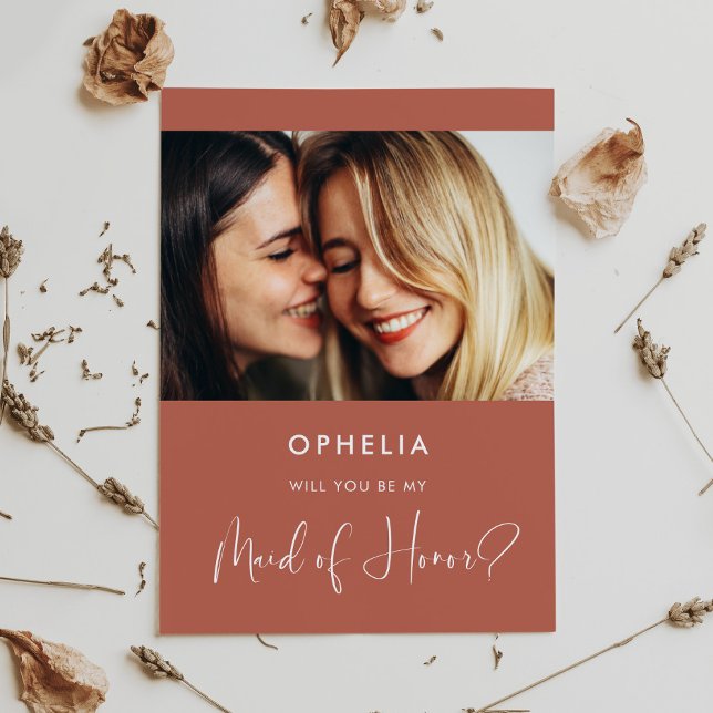 Elegant Red clay Maid of Honour proposal card (Creator Uploaded)