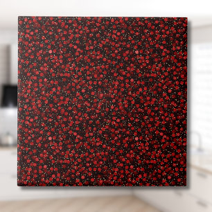 Elegant Red Confetti on Black Glitter Style Ceramic Tile