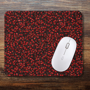 Elegant Red Confetti on Black Glitter Style Mouse Pad