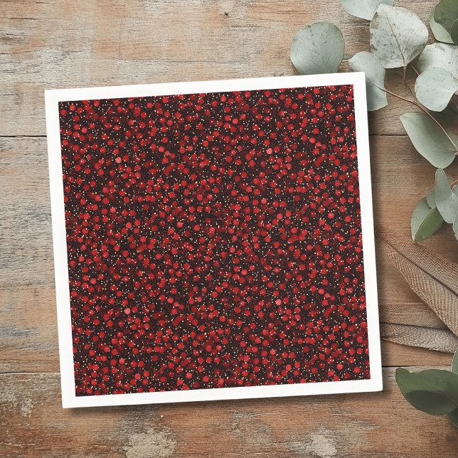 Elegant Red Confetti on Black Glitter Style Napkin (Creator Uploaded)
