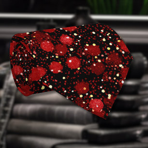 Elegant Red Confetti on Black Glitter Style Tie