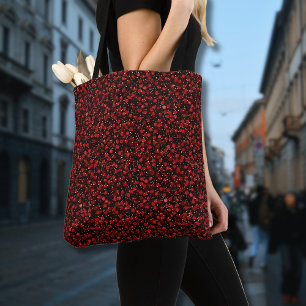 Elegant Red Confetti on Black Glitter Style Tote Bag