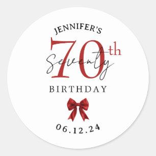 Elegant Red Coquette Bow 70th Birthday Party  Classic Round Sticker