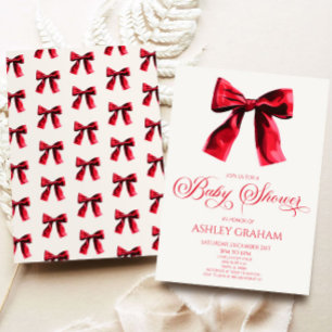 Elegant Red Coquette Bow Baby Shower Invitation