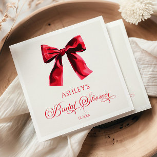 Elegant Red Coquette Bow Bridal Shower Napkin