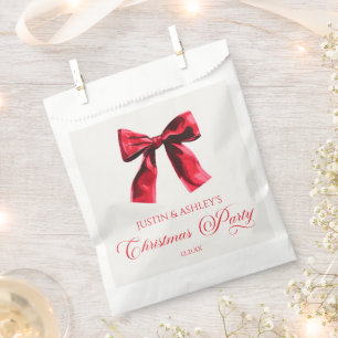 Elegant Red Coquette Bow Christmas Party Favour Bag
