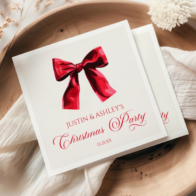 Elegant Red Coquette Bow Christmas Party Napkin (Creator Uploaded)