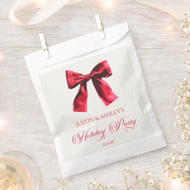 Elegant Red Coquette Bow Holiday Party Favour Bag (Clipped)