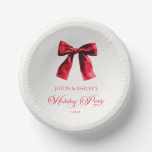 Elegant Red Coquette Bow Holiday Party Paper Plate