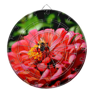 Elegant red coral floral cute bumble bee dartboard