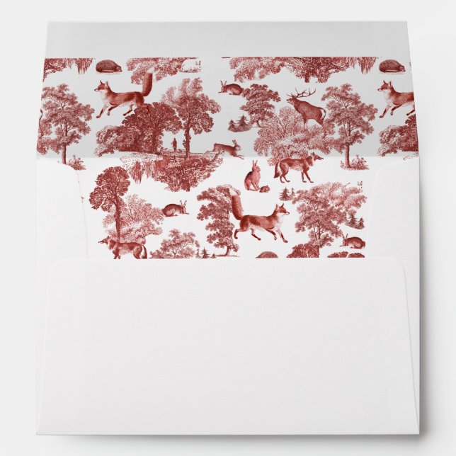 Elegant Red Country Toile Fox Hares Deer Envelope (Back (Bottom))