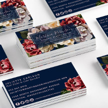 Elegant Red Cream Flowers on Navy Blue 