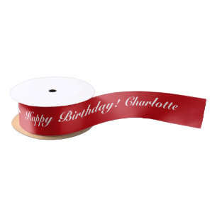 Elegant red custom script name text Birthday Satin Ribbon