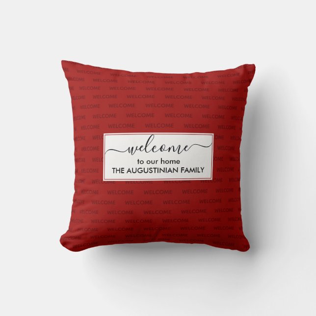 Elegant Red Custom WELCOME TO OUR HOME Cushion (Front)
