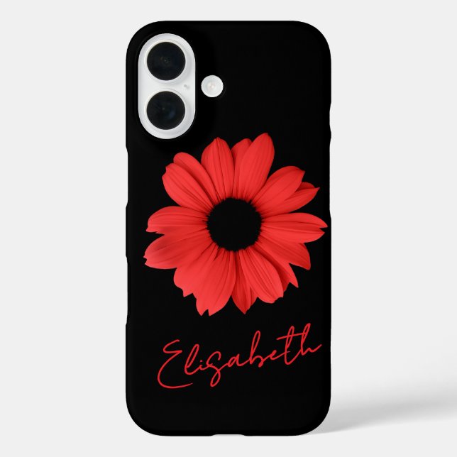 Elegant Red Daisy / Flower and Name on black Case-Mate iPhone Case (Back)