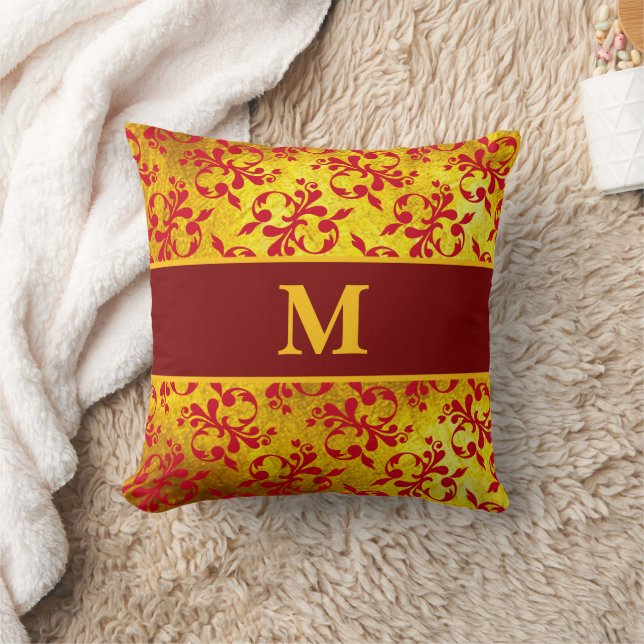 Elegant Red Damask and Gold Texture  Cushion (Blanket)