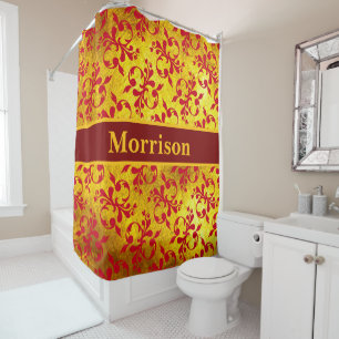 Elegant Red Damask and Gold Texture Shower Curtain