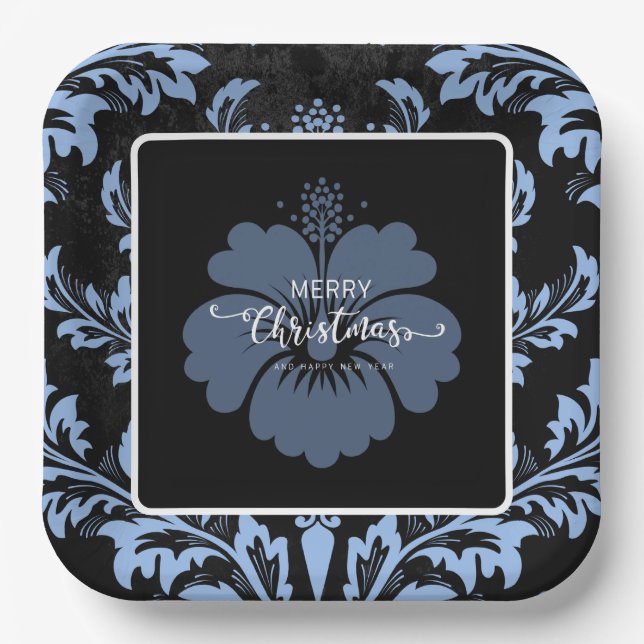 Elegant red damask Christmas custom Paper Plates (Front)
