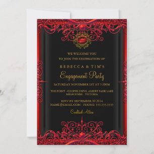 Elegant Red Damask Engagement Party Invitation