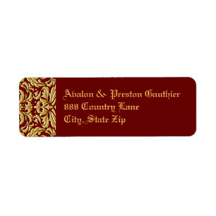 Elegant Red Damask Gold Metal Address Label Return Address Label