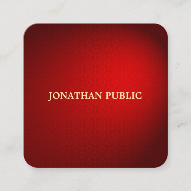 Elegant Red Damask Gold Text Name Modern Template Square Business Card (Front)