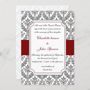 elegant red ,damask wedding invitation