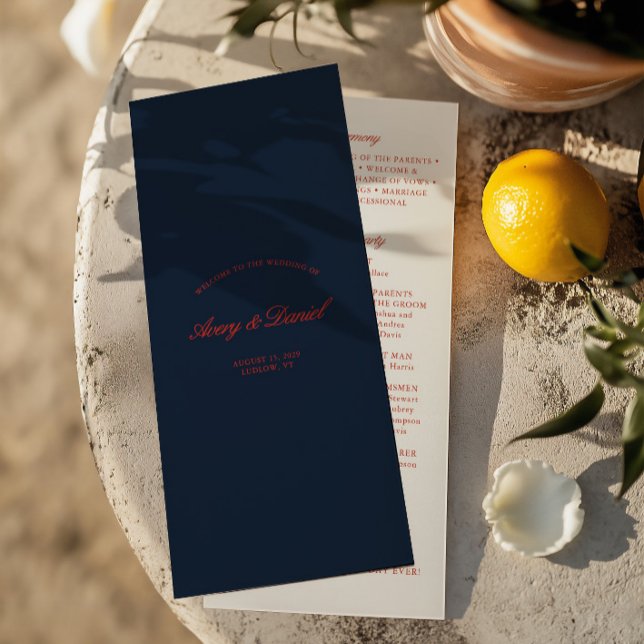 Elegant Red & Dark Black Blue Wedding Ceremony Program (Elegant Red & Dark Black Blue Wedding Ceremony Program)