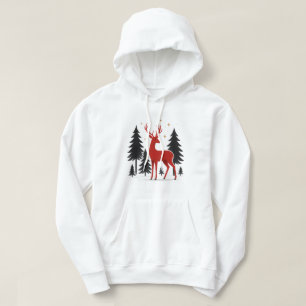 Elegant Red Deer Christmas Hoodie – Minimal Winter