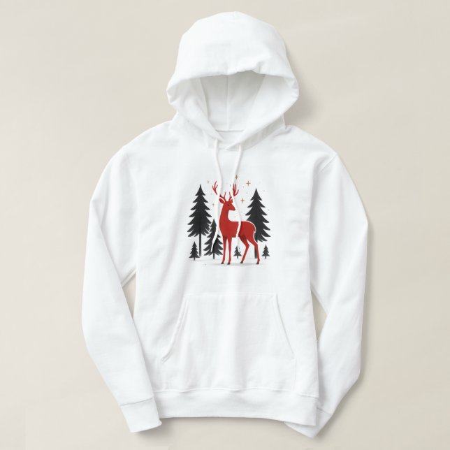 Elegant Red Deer Christmas Hoodie – Minimal Winter (Design Front)