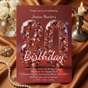 Elegant Red Diamond Gemstone Glamour 80th Party Invitation
