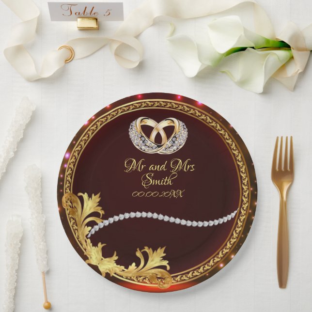 Elegant Red Diamonds Customisable Wedding Party  Paper Plate (Wedding)