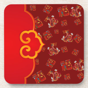 Elegant Red Dragon Chinese New Year Lucky Symbol 福 Coaster