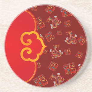 Elegant Red Dragon Chinese New Year Lucky Symbol 福 Coaster