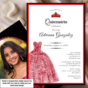 Elegant red dress 15th birthday Quinceanera Invitation