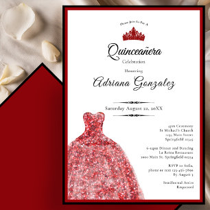 Elegant red dress 15th birthday Quinceanera Invitation