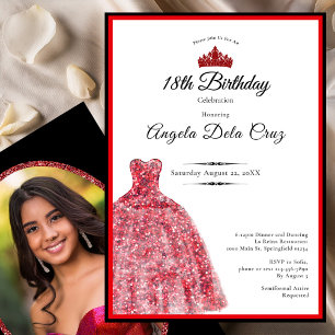 Elegant red dress 18th birthday debut invitation