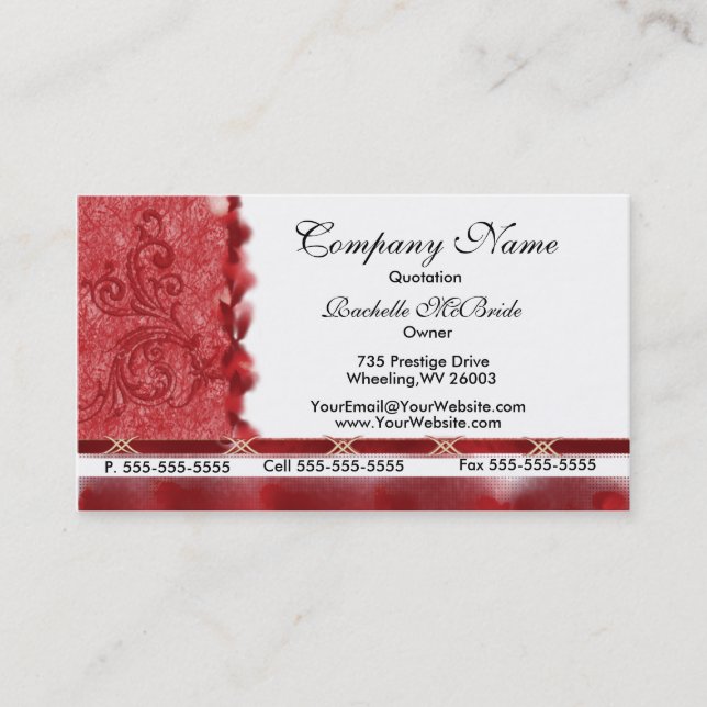 Elegant Red Embroidery Design Business Cards (Front)