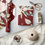 Elegant Red Eucalyptus Greenery Wedding Wrapping Paper<br><div class="desc">Gorgeous red background with blush pink coloured flowers with greenery accents along with some pretty eucalyptus.  So pretty for bridal shower or wedding.</div>