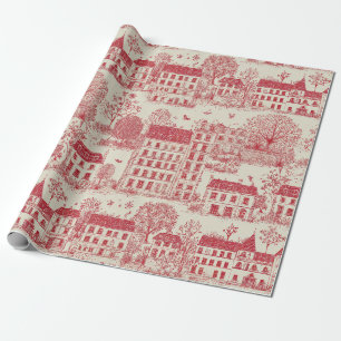 Elegant Red European Toile Landscape Pattern Wrapping Paper