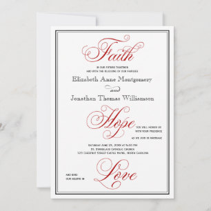Elegant Red Faith Hope Love Wedding Invitation
