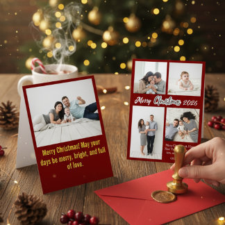 Elegant Red Family Photo Collage Christmas Holiday