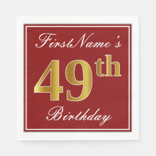 Elegant Red, Faux Gold 49th Birthday + Custom Name Napkin