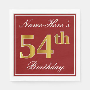 Elegant Red, Faux Gold 54th Birthday + Custom Name Napkin